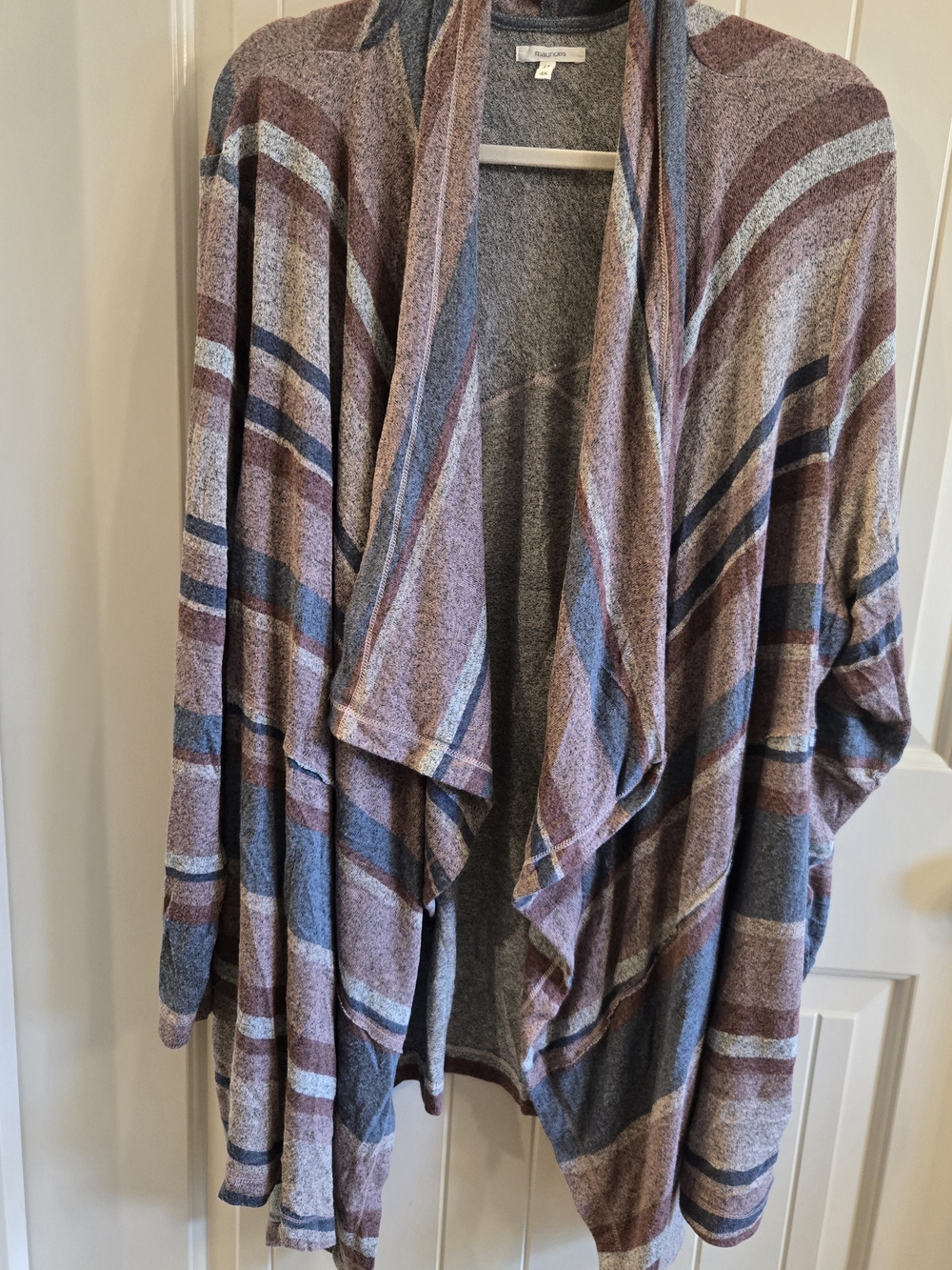 Maurices Draped Open-Front Cardigan in Navy, Mauve and Gray Stripes Size 4x